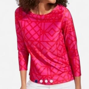 Vineyard Vines Sankaty Bamboo Print Tee Women XS Pink Preppy Coastal